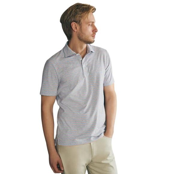 Faherty Sz L Large Polo Shirt Movement Stripe Pima Stretch Blue Pima Cotton Mens - Picture 1 of 12